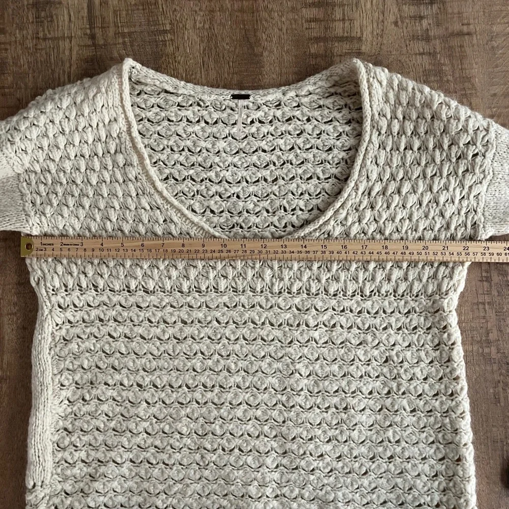 Free People Cream V-Neck Chunky Crochet Wool Blend Knit Sweater Large